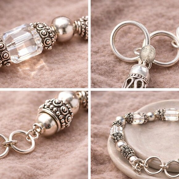 Silpada Swarovski Crystal Sterling Silver Bracelet Bali Bead Adjustable - Picture 3 of 4